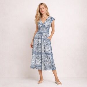 Old Navy Smocked Waist Paisley Midi Dress Sz M NWT Tie Back